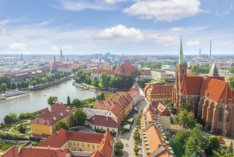 Aerial view of Old Town and Odra river in Wroclaw, Poland, Europe
