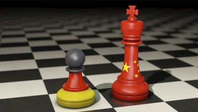 Symbolic image on the topic of power, influence and balance of power between Germany and China