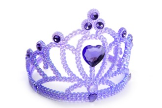 Children purple blue crown with plastic heart gem and glitter