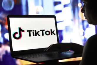 April 25, 2024, Brazil. In this photo illustration, the TikTok logo is seen displayed on a laptop