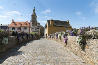 France - 24 August 2019: view of the Pont Fleuri Bridge in the picturesque village of Quimperle in