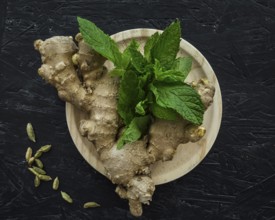 Modern kitchen composition with healthy ingredients