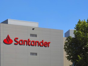 Santander Bank with brand logo, Mönchengladbach, Germany, Europe