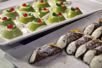 Sicilian cassata and cannoli, a traditional sweet from Sicily, Italy, Europe