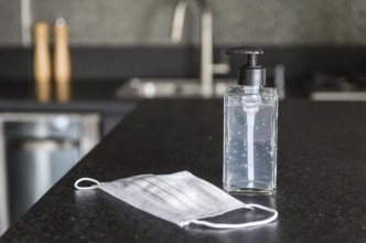 Coronavirus prevention medical surgical masks and hand sanitizer gel for hand hygiene corona virus