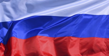 The flag of Russia flutters in the wind