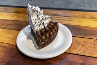 Slice of chocolate cake with meringue