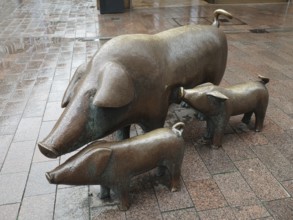 Statue with pigs in the old town, Hanseatic city, Bremen, Germany, Europe