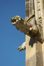 Sandstone gargoyle on the medieval façade of Magdeburg's Gothic cathedral