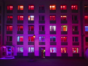 Laufhaus, prostitutes in the windows of a red-lit brothel, Düsseldorf, North Rhine-Westphalia,