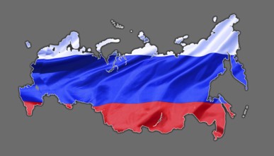 Overview map of Russia, designed with the national flag