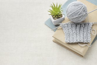 Top view crochet set with yarn copy space. Resolution and high quality beautiful photo