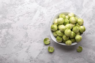 Brussel sprout, raw healthy vegetable on grey stone background