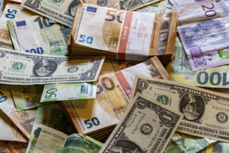 Banknotes, euro, US dollar, Norwegian krone and Swedish krona. euro also in bundles