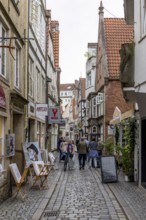 Bremen's oldest neighbourhood Schnoor with many small, historic houses and shops, Old Town Bremen,
