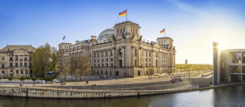 the famous reichstag building during sunset