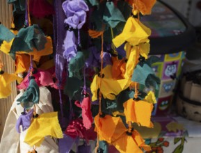 Pieces of colored tissue a large number of colorful scraps of fabric
