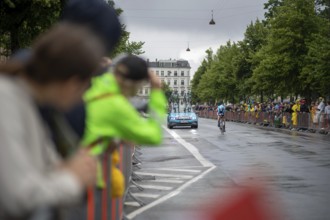 Copenhagen, Denmark, July 01, 2022: A participant and spectators at the Tour de France in the city