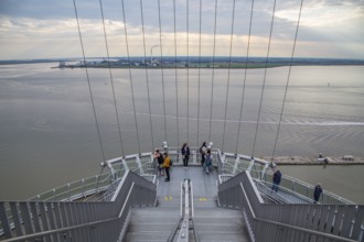 Stairway to the 86-metre-high observation deck of the Atlantic Hotel Sail City, at the back Weser,