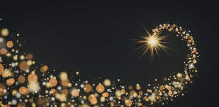Shining star Christmas background shooting star make wish golden glittering lights bokeh particles