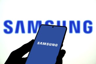 Samsung logo on smartphone screen.