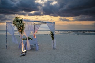 Pavilion, for wedding, sunset, Flic en Flac Beach, beach, west coast, Indian Ocean, island,