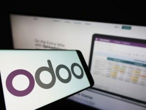 Stuttgart, Germany, 03-29-2022: Cellphone with logo of French software company Odoo SA on screen in