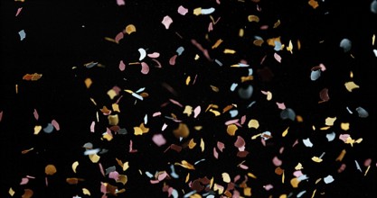 Confettis Falling against Black Background