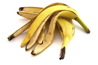 Banana peels isolated on white background. Material for compost, organic fertilizers