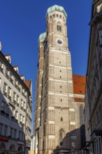 Towers of the Church of Our Lady and blue sky in the background, Munich, Upper Bavaria, Bavaria,