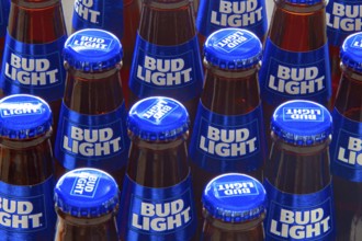 Calgary Alberta, Canada. Oct 16, 2020. Several Bud Light beer bottles