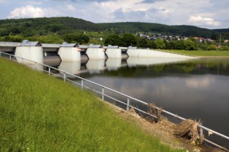Flooded flood-retention basin of the Leine river, Salzderhelden, Einbeck, Lower Saxony, Germany,
