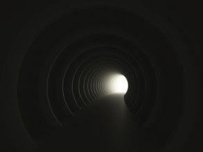 Dark tunnel view with light