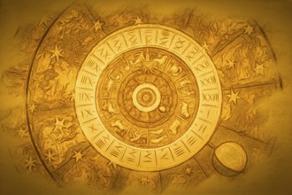 Astrological zodiac background. Vintage illustration art, grunge design. Concept of destiny,
