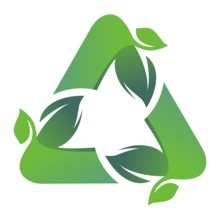 Recycling sign with green leaves in it
