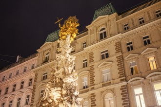 Plague column on the Graben, night shot, Vienna, Austria, Europe