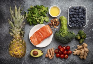 Anti inflammatory diet concept. Set of foods that help to reduce inflammation - plant based