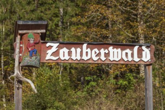Magic Forest signpost, Ramsau, Berchtesgaden, Berchtesgadener Land, Upper Bavaria, Bavaria,