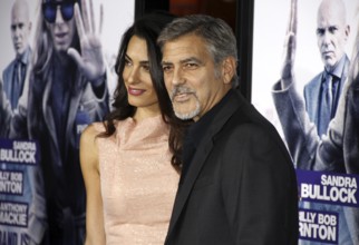 HOLLYWOOD, CA, USA, OCTOBER 26, 2015: Amal Clooney and George Clooney at the Los Angeles premiere