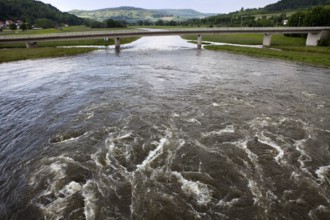 Flooded flood-retention basin of the Leine river, Salzderhelden, Einbeck, Lower Saxony, Germany,
