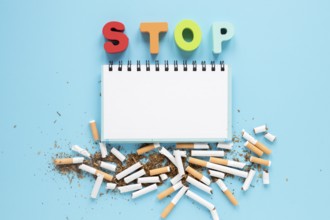 Top view notebook with colorful word cigarettes
