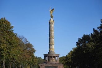 Victory Column in Berlin Tiergarten with a golden sculpture in the form of a female figure of
