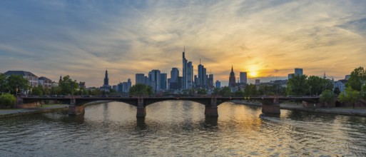 Frankfurt Germany, sunset panorama city skyline at Main River and business skyscraper