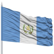 Guatemala Flag on Flagpole, Flying in the Wind, Isolated on White Background