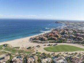 Aerial view of luxury golf course on the pacific ocean in Los Cabos, Cabo San Jose, Mexico, Central