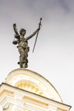 Justitia (Lady Justice) sculpture on the old town hall in Ingolstadt, built 1883