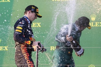 MELBOURNE, AUSTRALIA, APRIL 2: Max Verstappen of the Netherlands celebrates winning with his Oracle