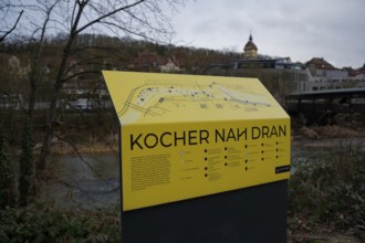 Information board on river restoration, water protection, biodiversity, fish fauna, aquatic
