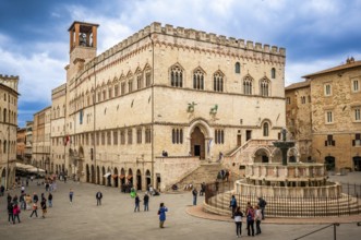 Perugia, Italy - May 30, 2024: Beautiful Main Square of Palace of Priors, Umbria, Italy, Europe