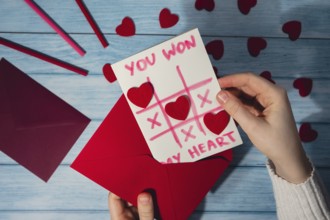 Valentines Day. Instructions for making valentine cards. Text YOU WON MY HEART and tic tac toe game